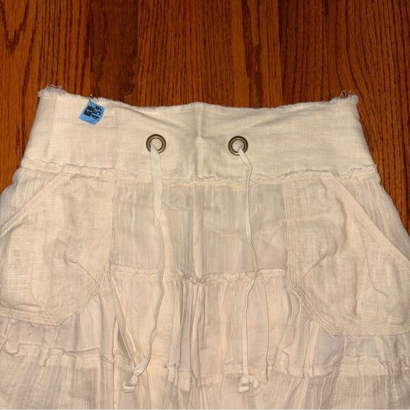 FREE PEOPLE Tiered Mini Skirt Ivory Boho Raw Hem Size Large - Picture 2 of 5